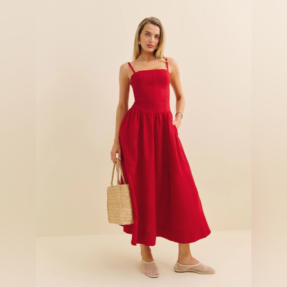 Reformation Katarin Linen Dress In Lipstick, brand new without tags, never worn.